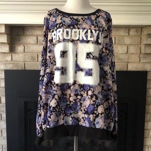 Forever21 Brooklyn Black Purple Floral Crewneck No 95 Pullover size 3X
